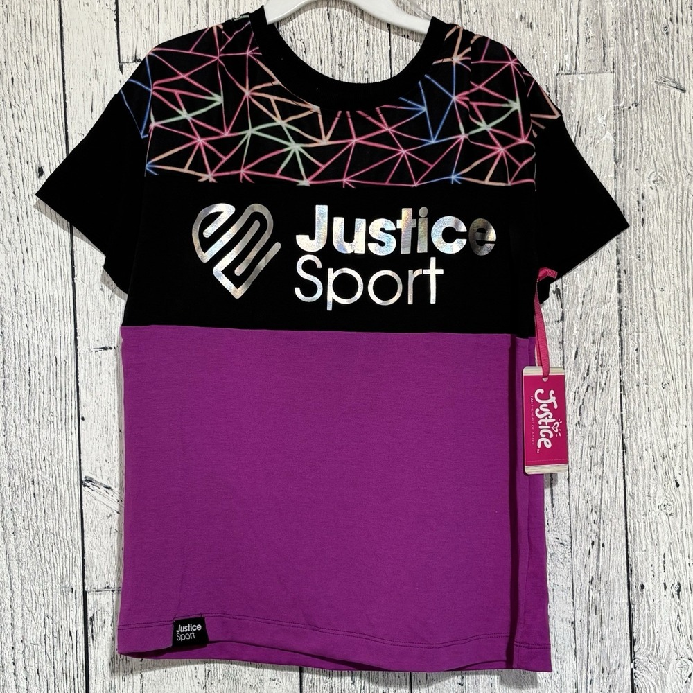 justice girls J Sport Block Tee Metallic Logo Size M(10) NWT